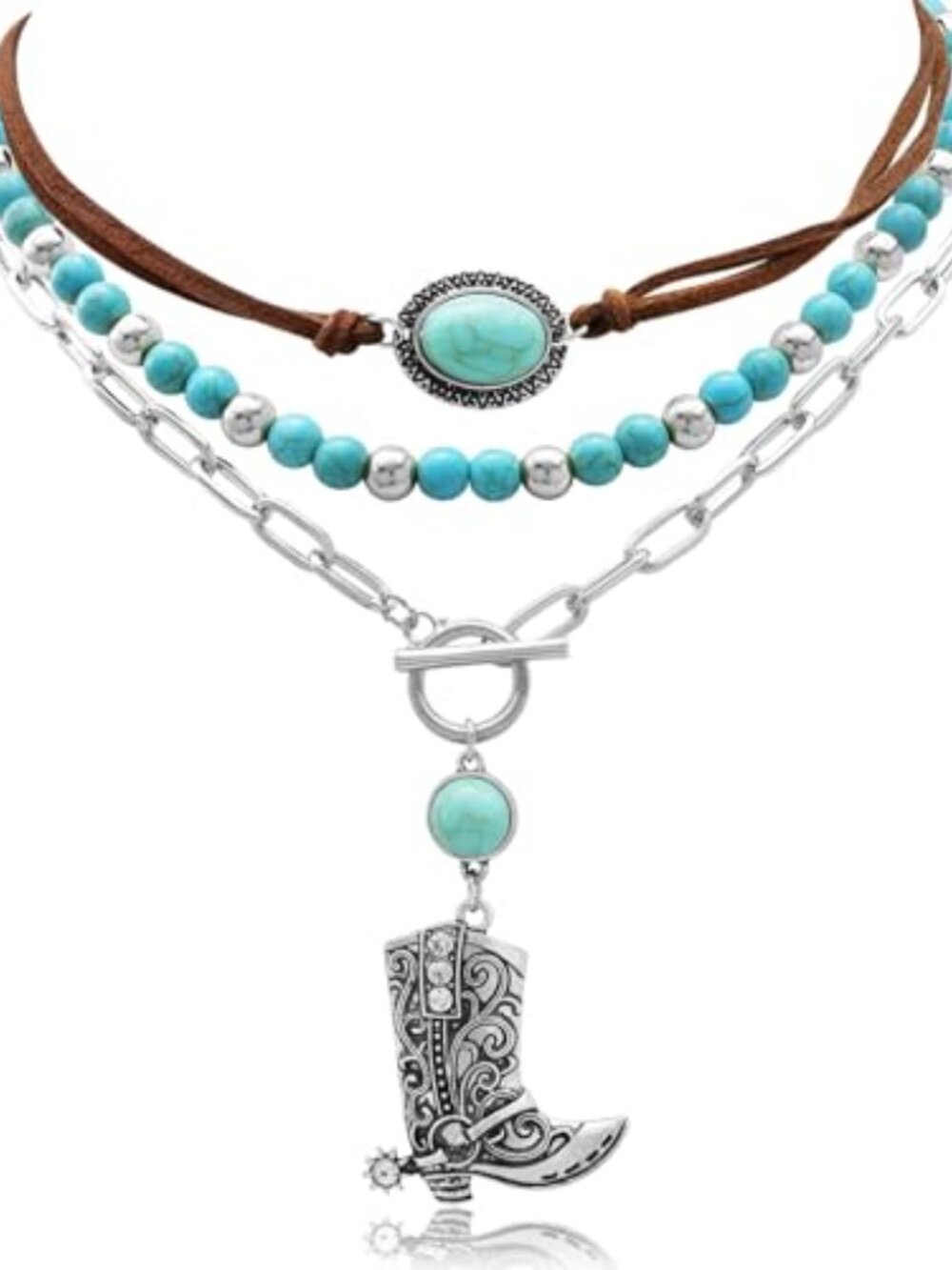 New - Cowgirl Necklaces for Women Boho Turquoise Beaded Western Jewelry - Picture 2 of 2